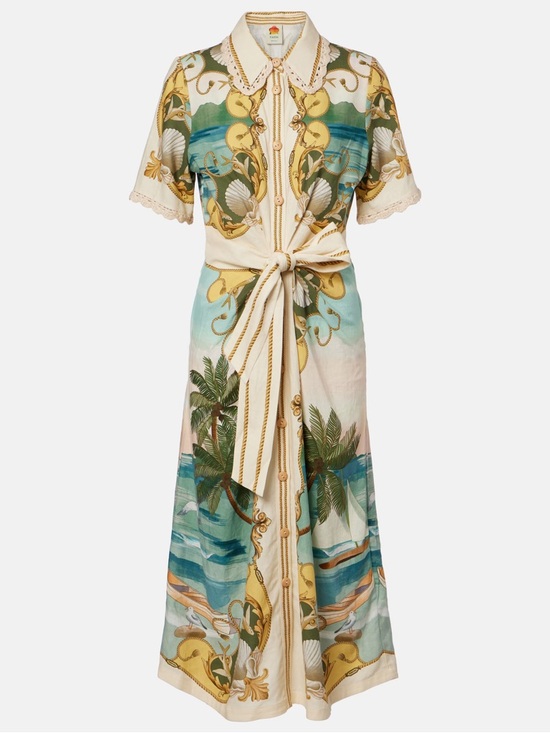 FARM Rio Dresses & Skirts - FARM Rio Off-White Royal Sea Collared Midi Dress Linen-Blend Size Small NWT